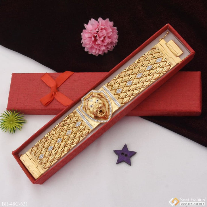 1 Gram Gold Plated Lion With Diamond Funky Design Bracelet