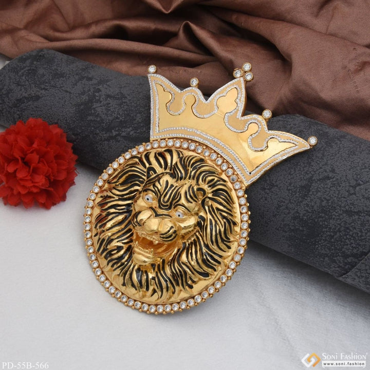 1 gram gold plated big lion with diamond funky design