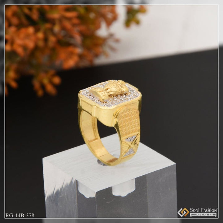 1 gram gold plated mudra with diamond artisanal design ring