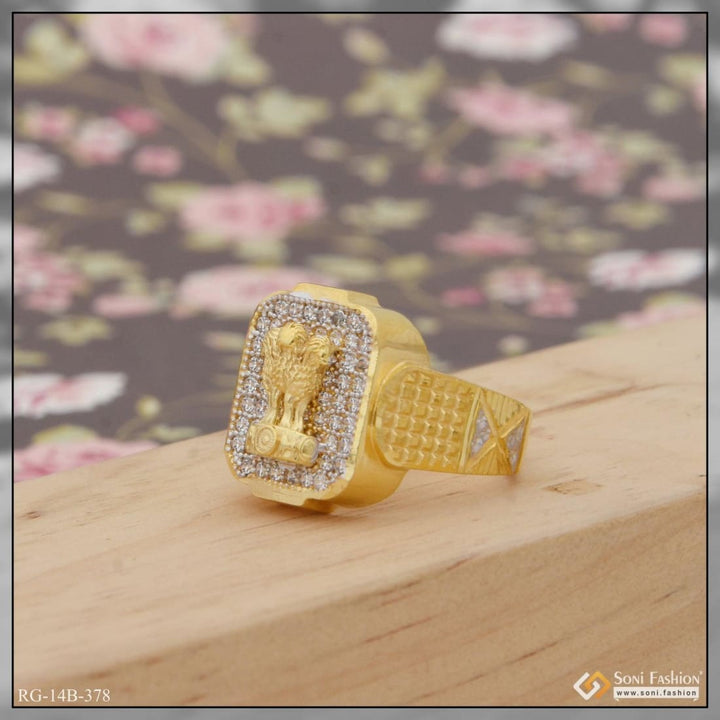 1 gram gold plated mudra with diamond artisanal design ring