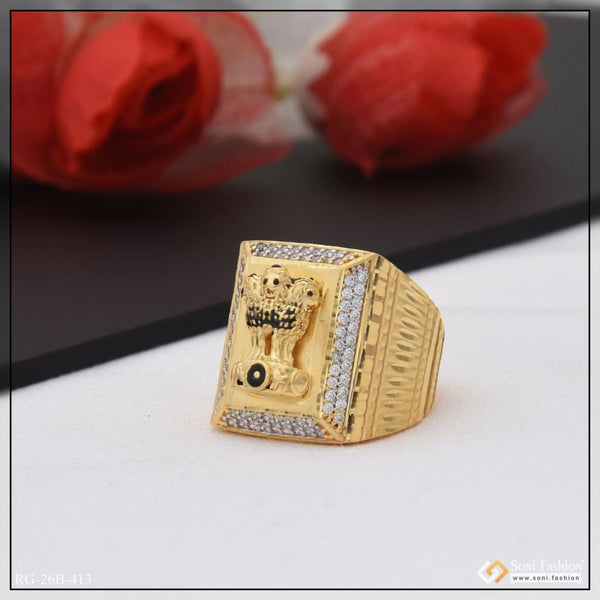 1 gram gold plated mudra with diamond artisanal design ring