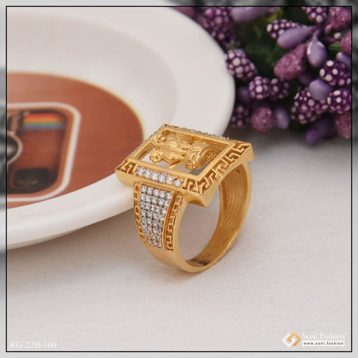 1 gram gold plated mudra with diamond fashionable design