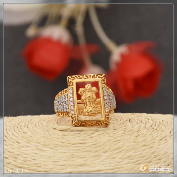 1 gram gold plated mudra with diamond fashionable design