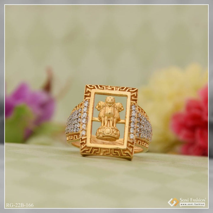 1 gram gold plated mudra with diamond fashionable design