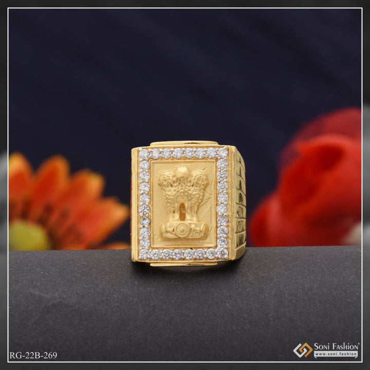 1 Gram Gold Plated Mudra With Diamond Glamorous Design Ring