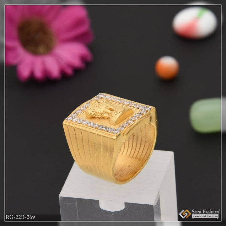 1 Gram Gold Plated Mudra With Diamond Glamorous Design Ring