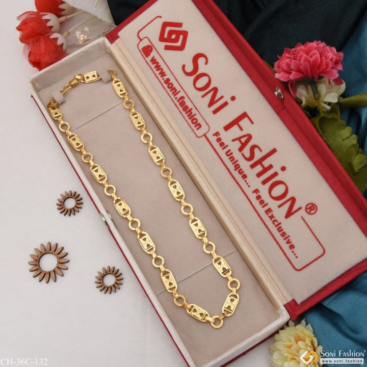 Gold plated nawabi dainty chain with bracelet and flower sitting in box