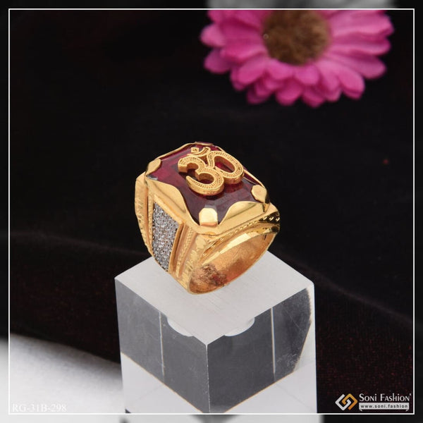 1 Gram Gold Plated Om With Diamond Glittering Design Ring