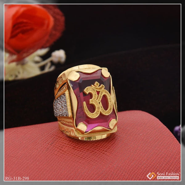 1 Gram Gold Plated Om With Diamond Glittering Design Ring