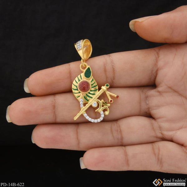 1 Gram Gold Plated Om With Flute Diamond Latest Pendant For