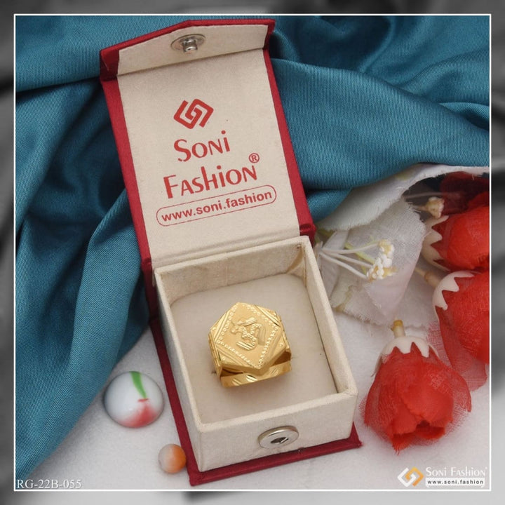 1 Gram Gold Plated Men’s Ring in Box with Red Ribbon