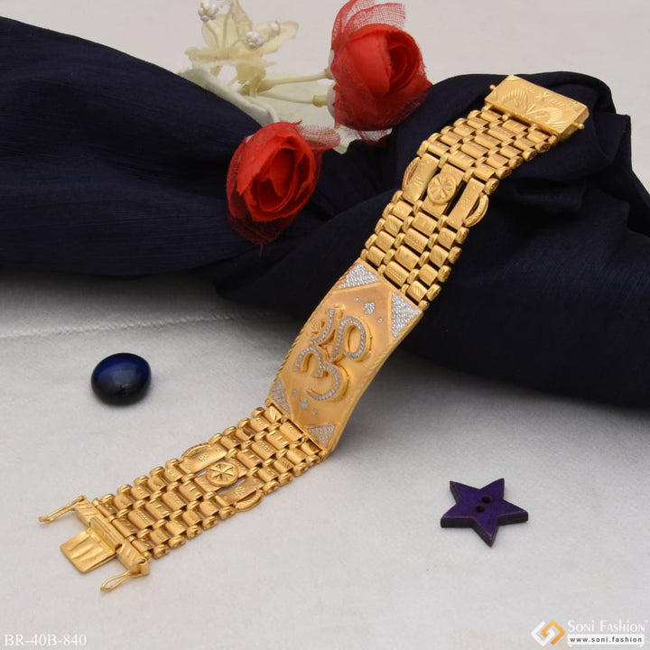 Gold plated bracelet with diamond and star design - 1 Gram Gold Plated Om Superior Quality Unique Design Bracelet For Men - Style B840