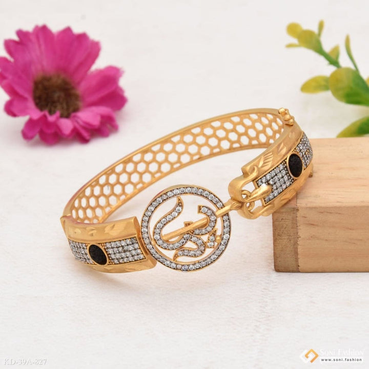 1 Gram Gold Plated Om Kada with Diamond and Black Stones