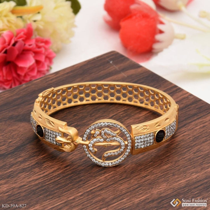 Gold plated kada with black stones in 1 gram gold plated Om design