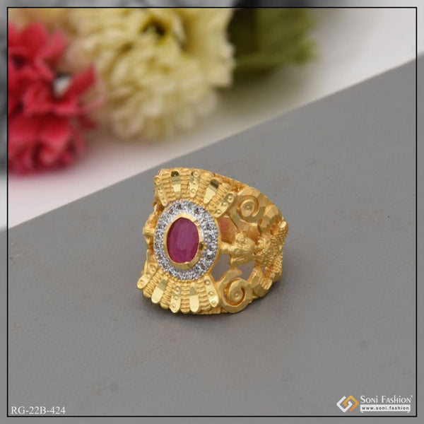 1 gram gold plated pink stone with diamond amazing design