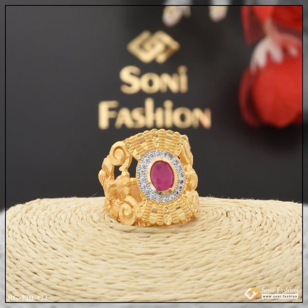 1 gram gold plated pink stone with diamond amazing design