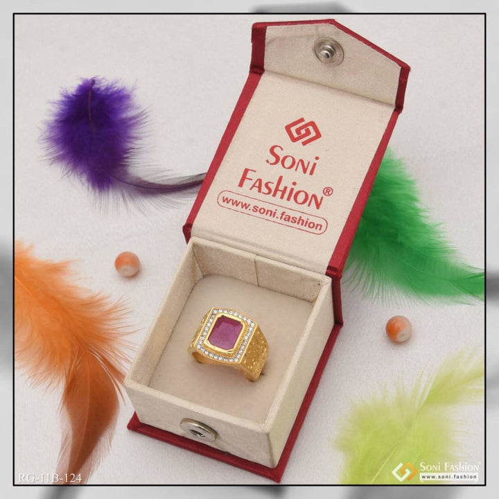 1 Gram Gold Plated Pink Stone With Diamond Artisanal Design