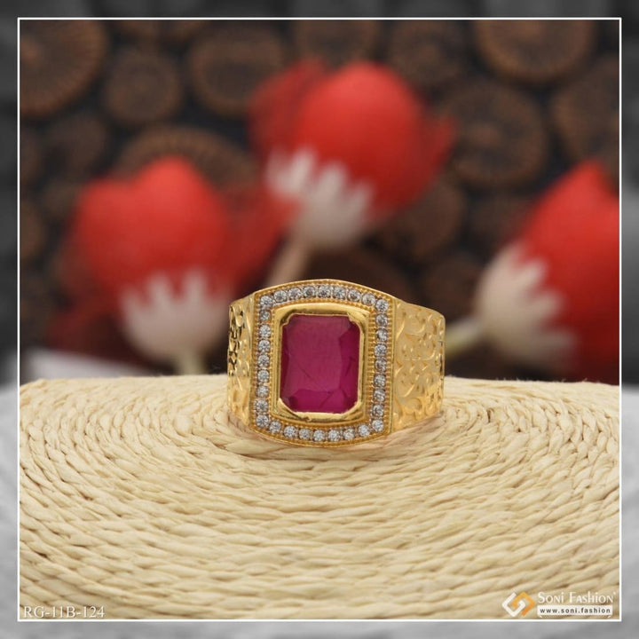 1 Gram Gold Plated Pink Stone With Diamond Artisanal Design