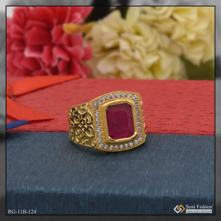 1 Gram Gold Plated Pink Stone With Diamond Artisanal Design