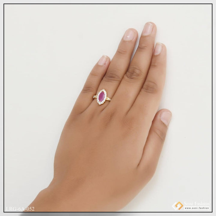 1 Gram Gold Plated Pink Stone With Diamond Chic Design Ring