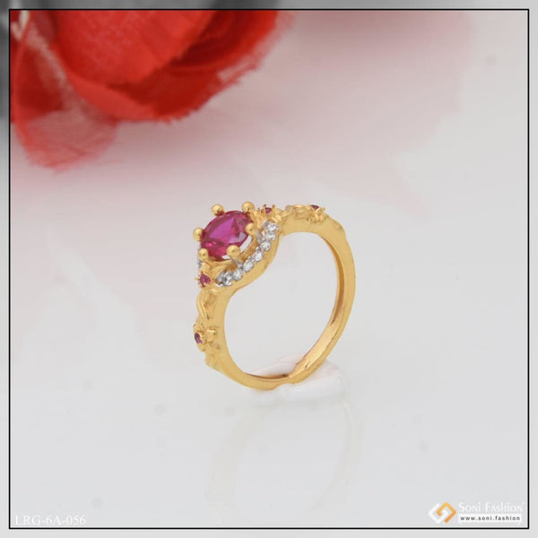 1 gram gold plated pink stone with diamond chic design ring