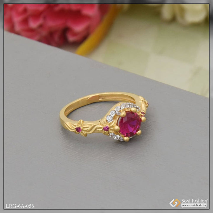 1 gram gold plated pink stone with diamond chic design ring