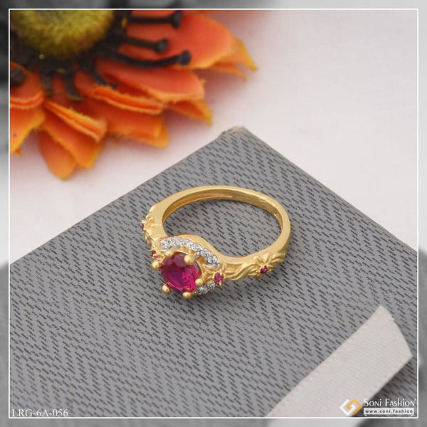 1 gram gold plated pink stone with diamond chic design ring