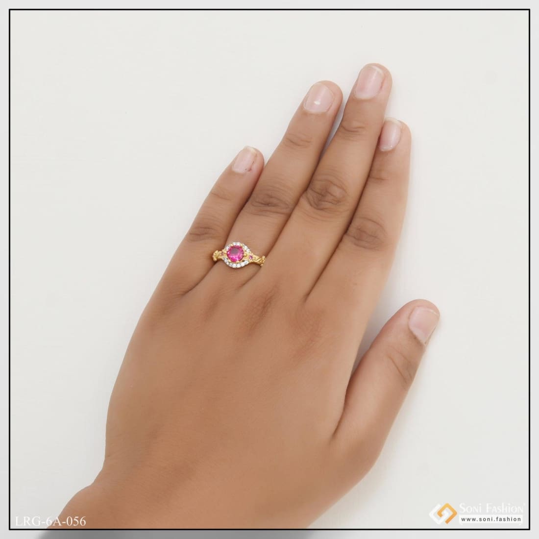 1 Gram Gold Plated Pink Stone With Diamond Chic Design Ring For Lady -  Style Lrg-056