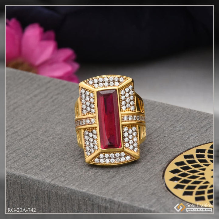 1 Gram Gold Plated Pink Stone With Diamond Delicate Design