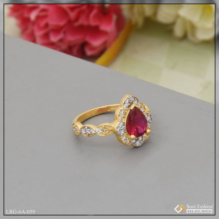 1 Gram Gold Plated Pink Stone With Diamond Designer Ring