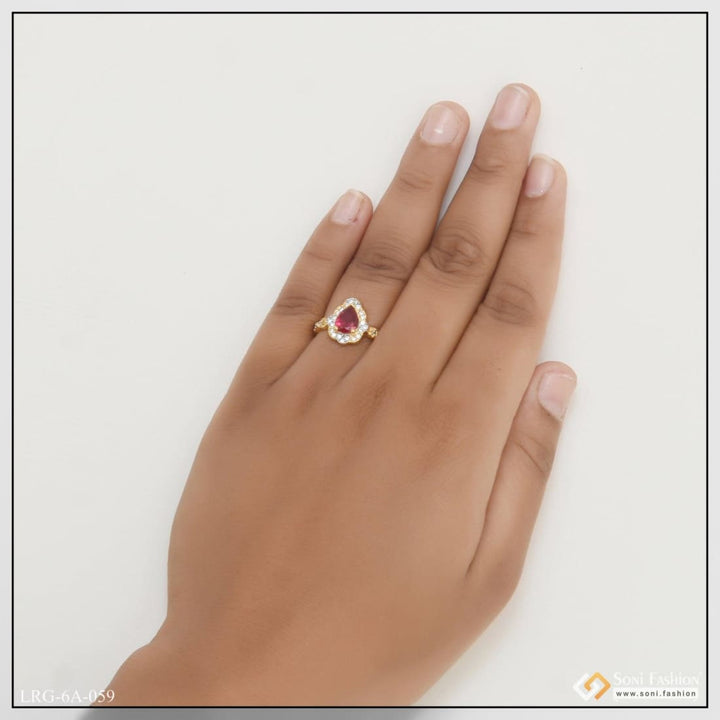 1 Gram Gold Plated Pink Stone With Diamond Designer Ring