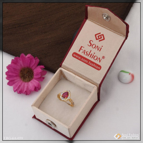 1 Gram Gold Plated Pink Stone With Diamond Designer Ring