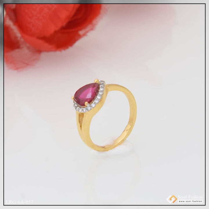 1 Gram Gold Plated Pink Stone With Diamond Funky Design