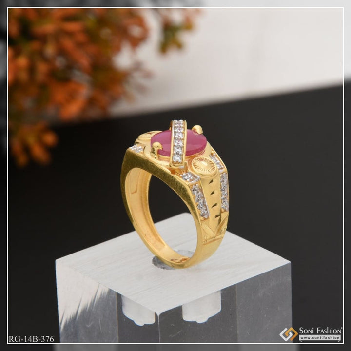 1 gram gold plated pink stone with diamond hand-crafted ring