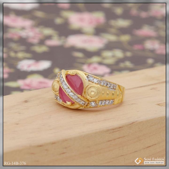 1 gram gold plated pink stone with diamond hand-crafted ring