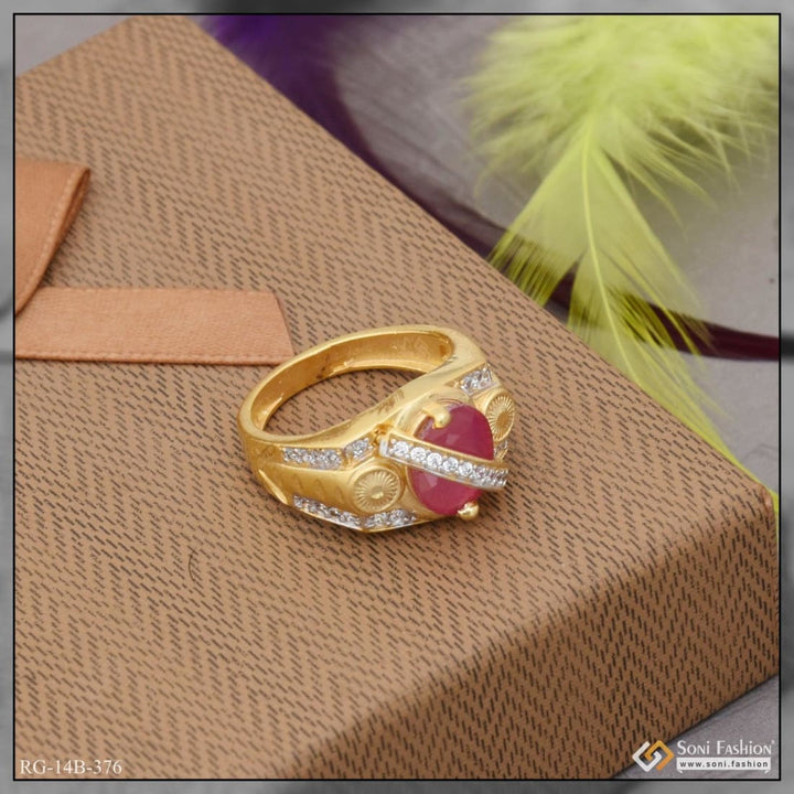 1 gram gold plated pink stone with diamond hand-crafted ring