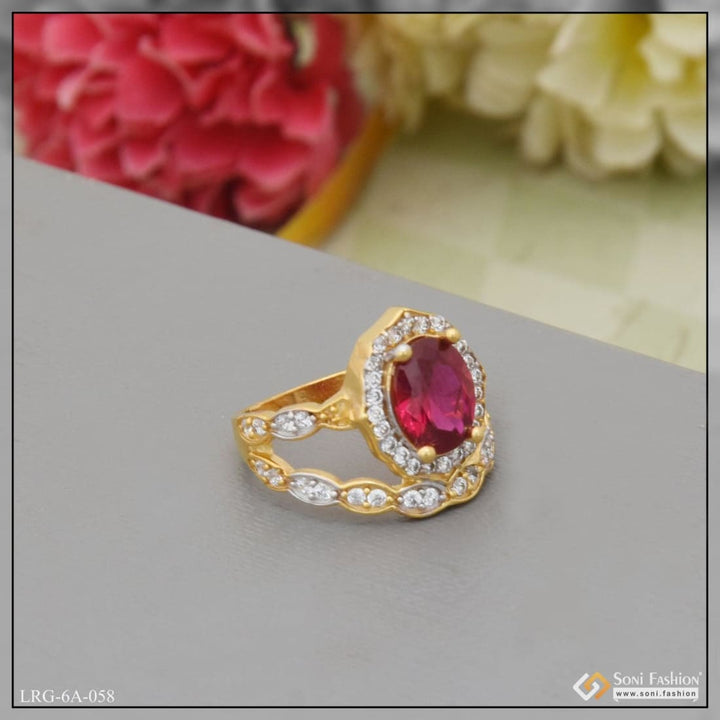 1 Gram Gold Plated Pink Stone With Diamond Pretty Design