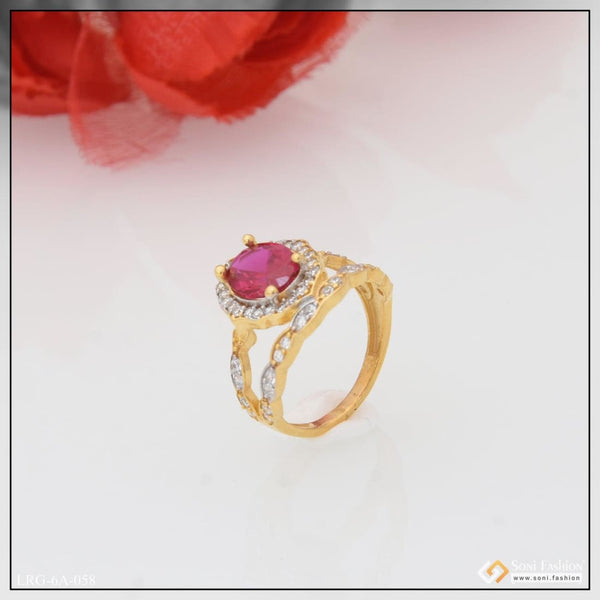 1 Gram Gold Plated Pink Stone With Diamond Pretty Design