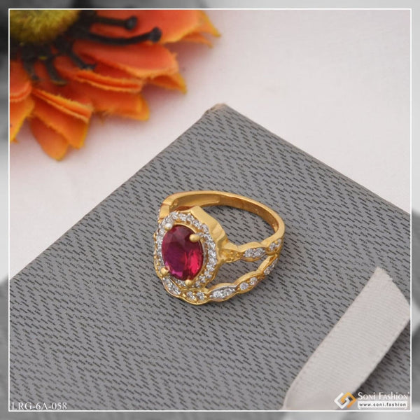 1 Gram Gold Plated Pink Stone With Diamond Pretty Design