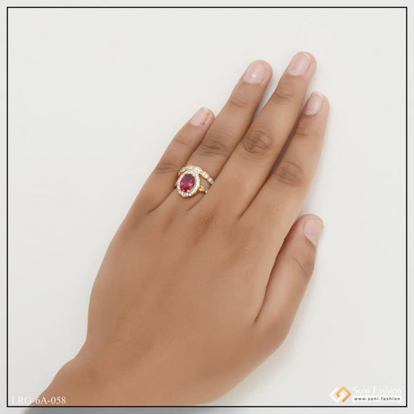 1 Gram Gold Plated Pink Stone With Diamond Pretty Design