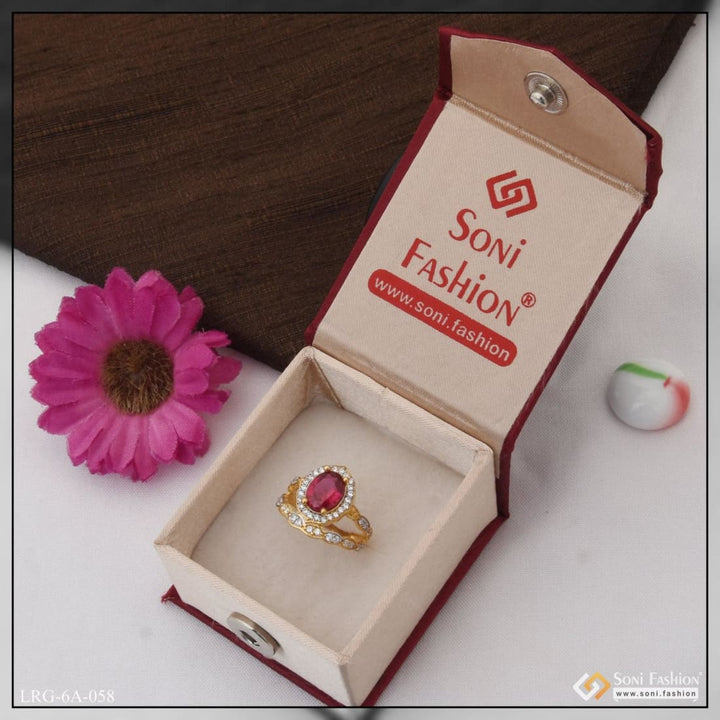 1 Gram Gold Plated Pink Stone With Diamond Pretty Design