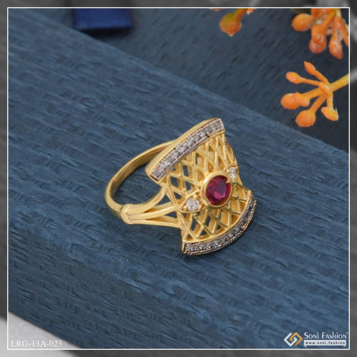 1 Gram Gold Plated Pink Stone With Diamond Unique Design