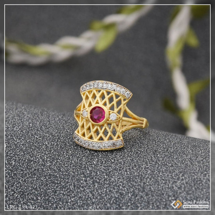 1 Gram Gold Plated Pink Stone With Diamond Unique Design