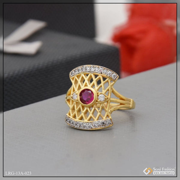 1 Gram Gold Plated Pink Stone With Diamond Unique Design