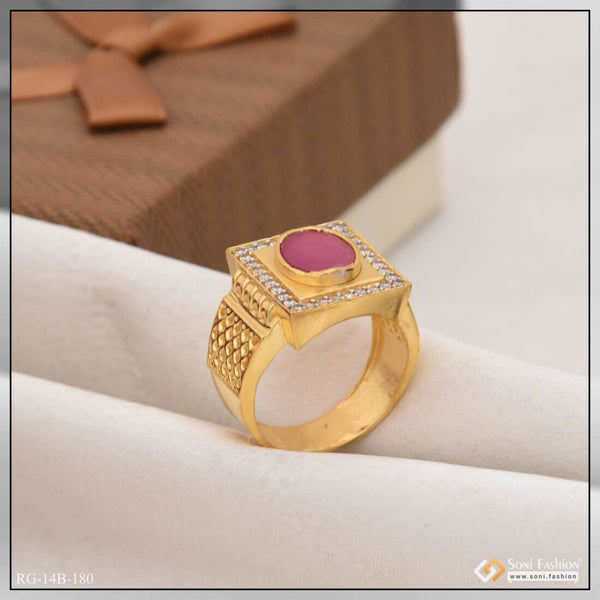 1 Gram Gold Plated Pink Stone With Diamond Antique Design