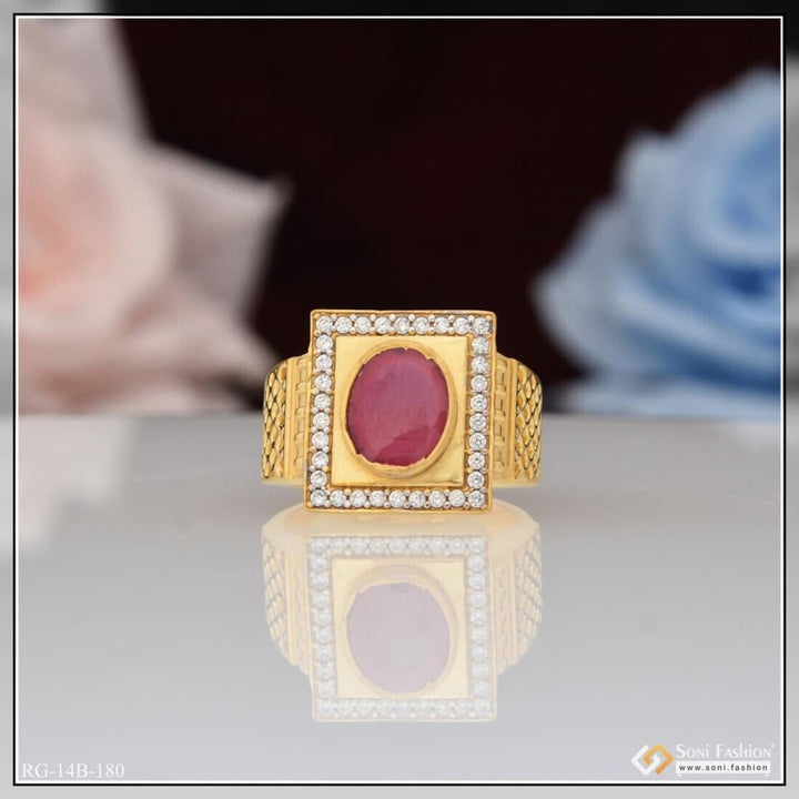 1 Gram Gold Plated Pink Stone With Diamond Antique Design