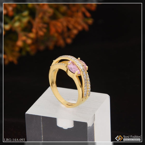 1 Gram Gold Plated Purple Stone Artisanal Design Ring For