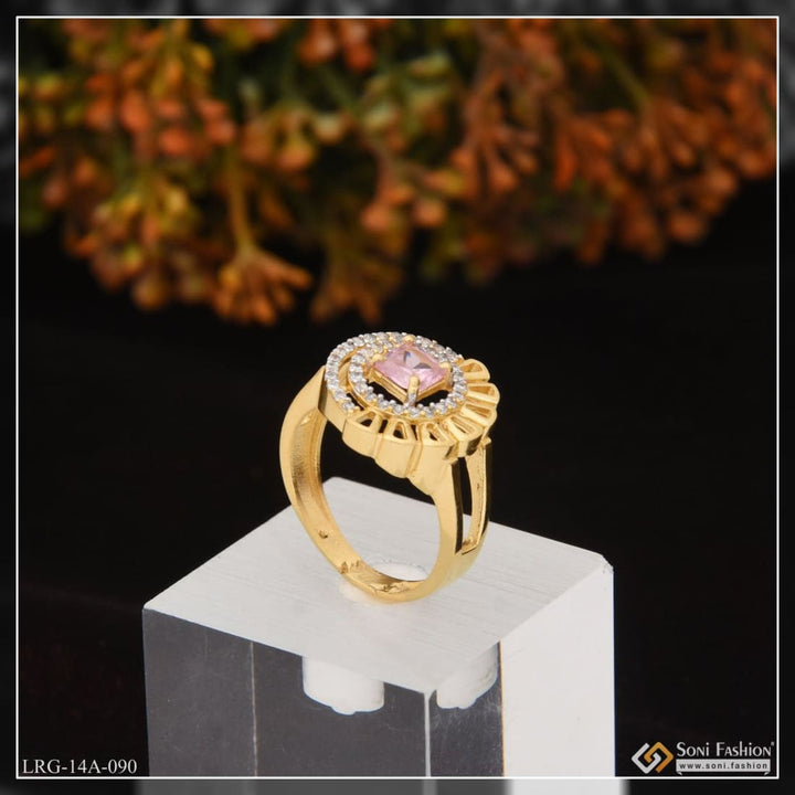 1 Gram Gold Plated Purple Stone With Diamond Designer Ring