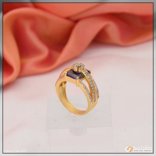 1 Gram Gold Plated Purple Stone With Diamond New Style Ring