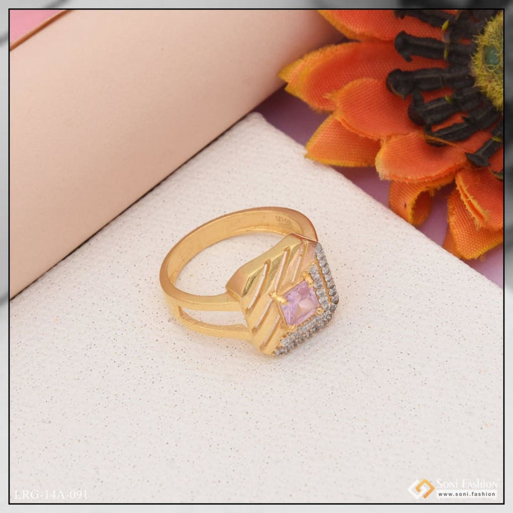 1 Gram Gold Plated Purple Stone Glittering Design Ring For